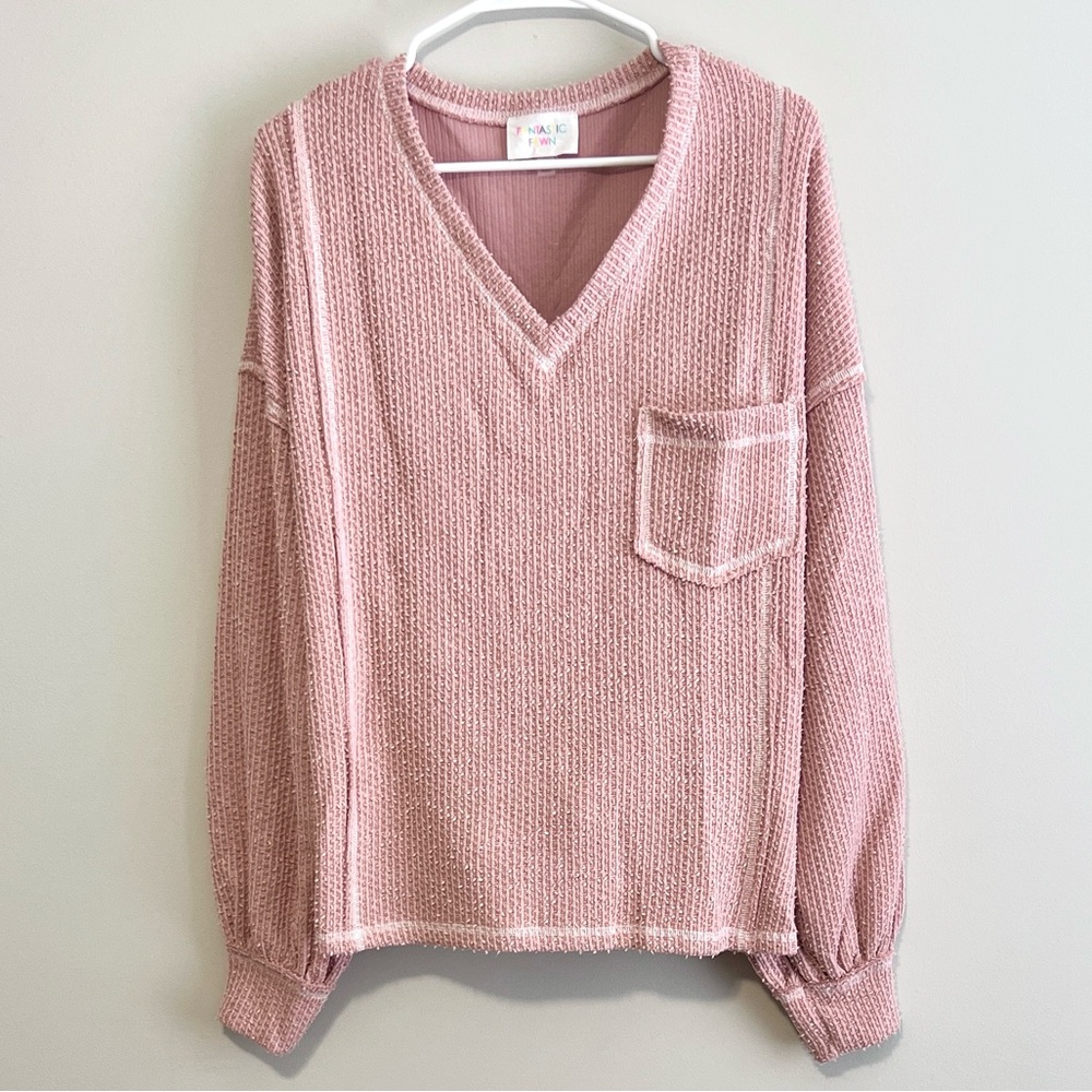 NWOT Fantastic Fawn Textured Knit Exposed Seam Pullover Top